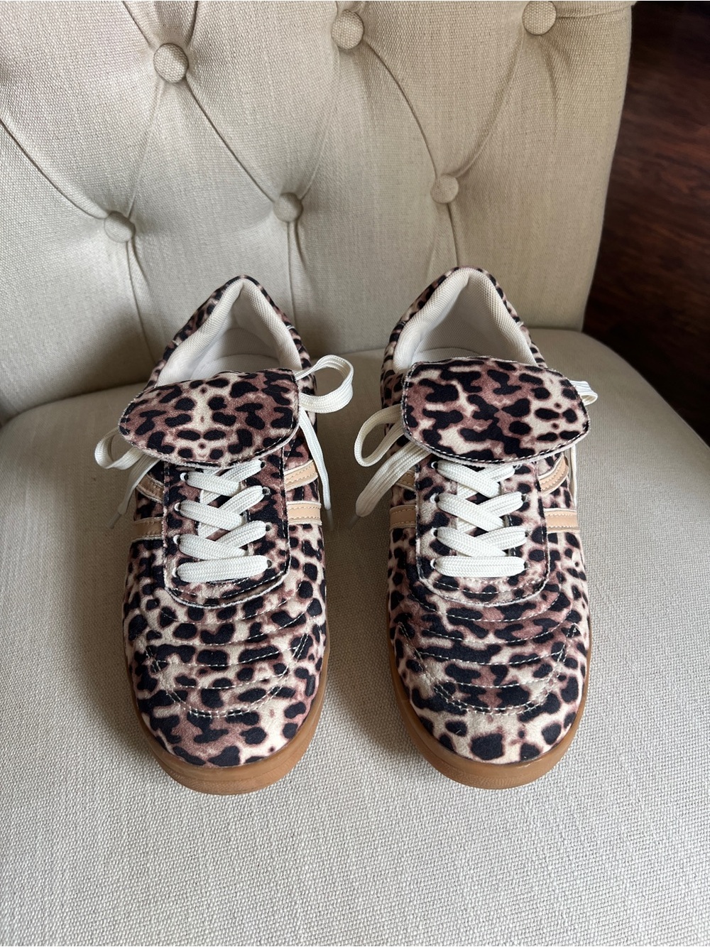 Steve Madden Women’s Leopard Print lace up Sneakers front fold over Velcro flaps